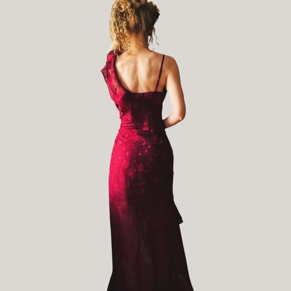 LULUS Forever Be Burgundy Floral Jacquard Ruffled Maxi Dress NWT Valentine Prom - Picture 3 of 8